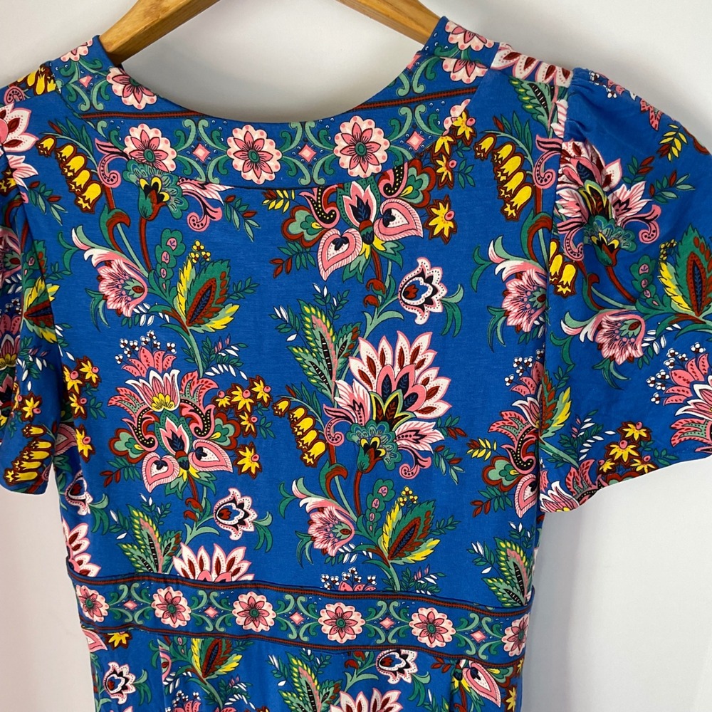 Boden Ellie Flutter Maxi Tea Dress Blue Floral Paisley Pockets US 6P D0927 - Picture 11 of 11